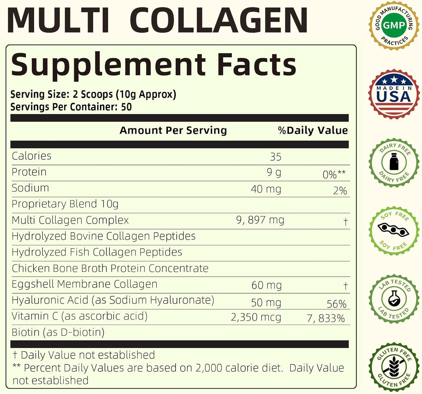 Multi Collagen Peptides Powder, Type I, II, III, V, X Hydrolyzed Collagen