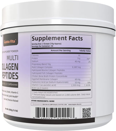 Multi Collagen Peptides Powder, Type I, II, III, V, X Hydrolyzed Collagen